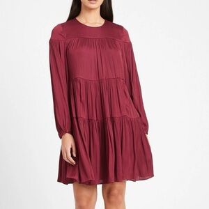 Banana Republic Satin Tiered Dress, Mulled Cranberry Red SIZE Small